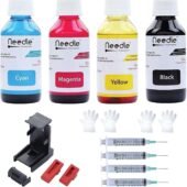Needle Ink Refill with Suction Tool for Cartridge Printers 100 gms each Black + Tri Color Combo Pack Ink Bottle
